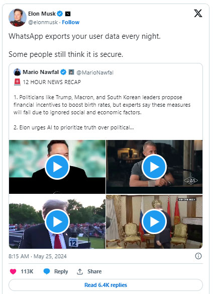 Elon Musk: WhatsApp is exporting your user data every night Picture 1
