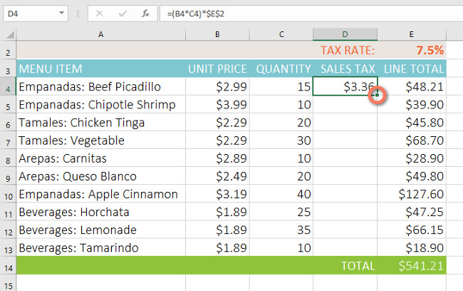 Excel 2016 - Lesson 15: Relative and absolute cell references Picture 10