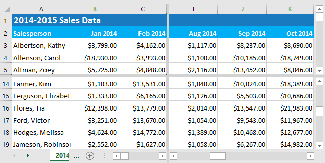 Picture 15 of Excel 2019 (Part 17): Fixing Rows/Columns and Viewing Options