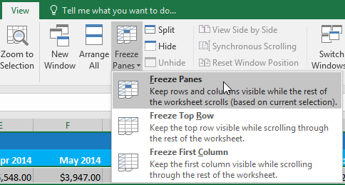 Picture 2 of Excel 2019 (Part 17): Fixing Rows/Columns and Viewing Options