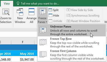 Picture 8 of Excel 2019 (Part 17): Fixing Rows/Columns and Viewing Options