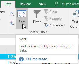 Picture 20 of Excel 2019 (Part 18): Sorting Data