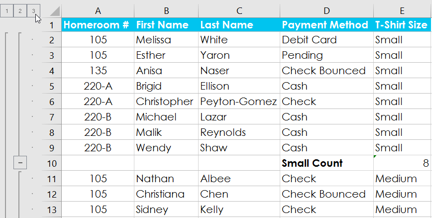 Picture 14 of Excel 2019 (Part 20): Grouping and Subsummary
