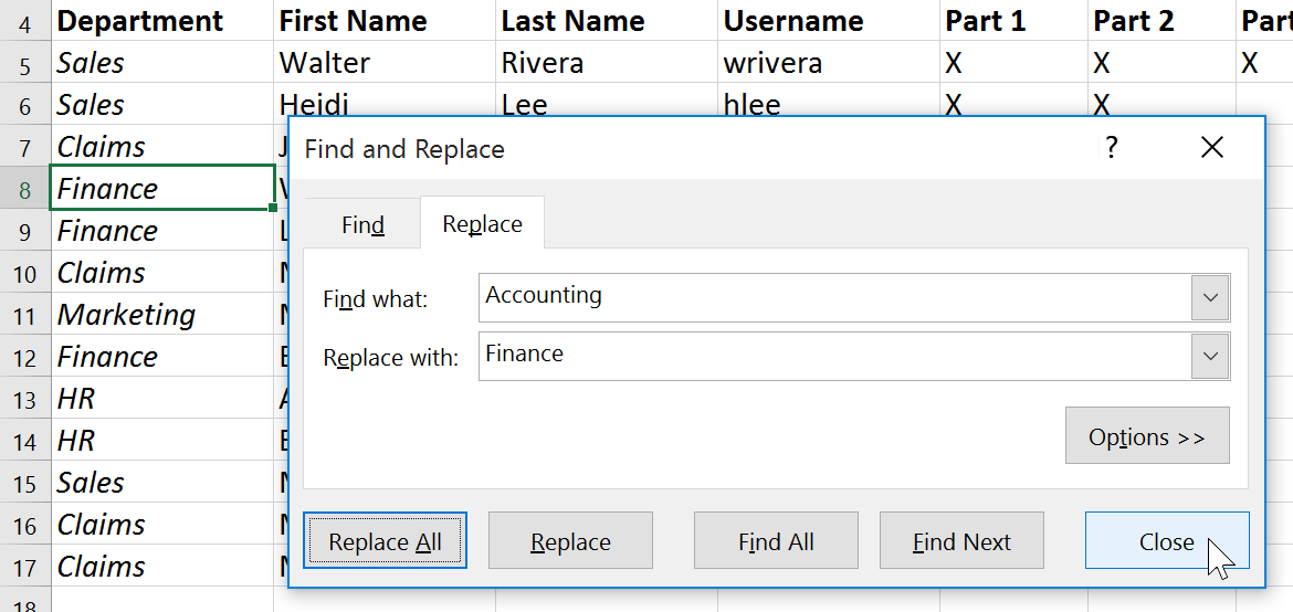 Picture 11 of Excel 2019 (Part 9): The Find & Replace Feature
