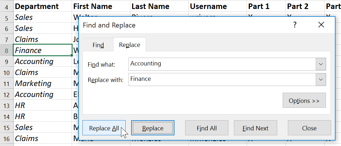 Picture 8 of Excel 2019 (Part 9): The Find & Replace Feature
