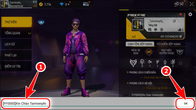 FF color palette, how to chat and create Free Fire signature with colored text Picture 8