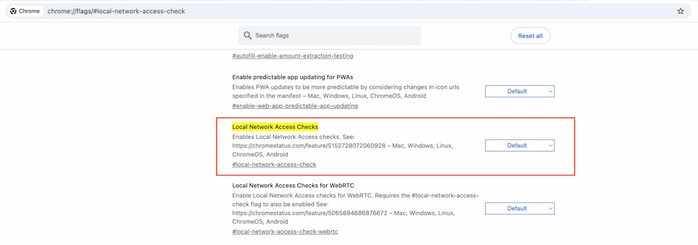 Fixes Chrome not being able to access the local network on Mac. Picture 4