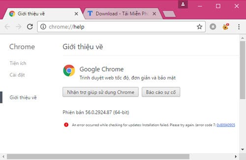 Picture 1 of Fix error code 7 0x80040905 when updating Google Chrome