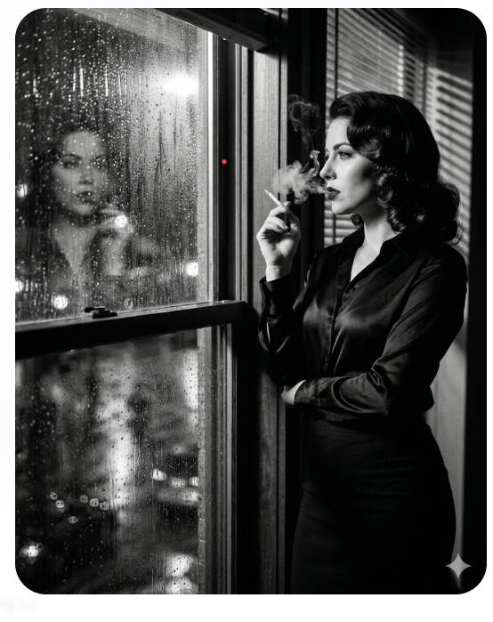 The Gemini prompt creates black and white images in the style of film noir. Picture 1