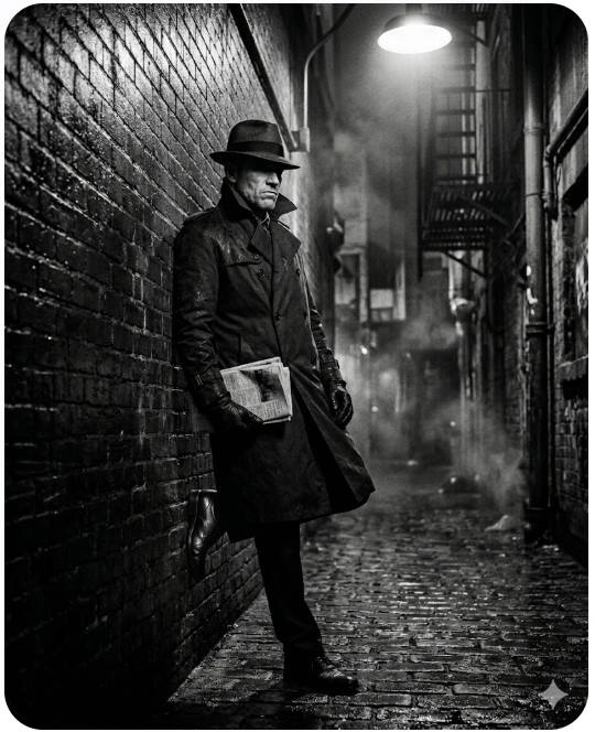 The Gemini prompt creates black and white images in the style of film noir. Picture 2