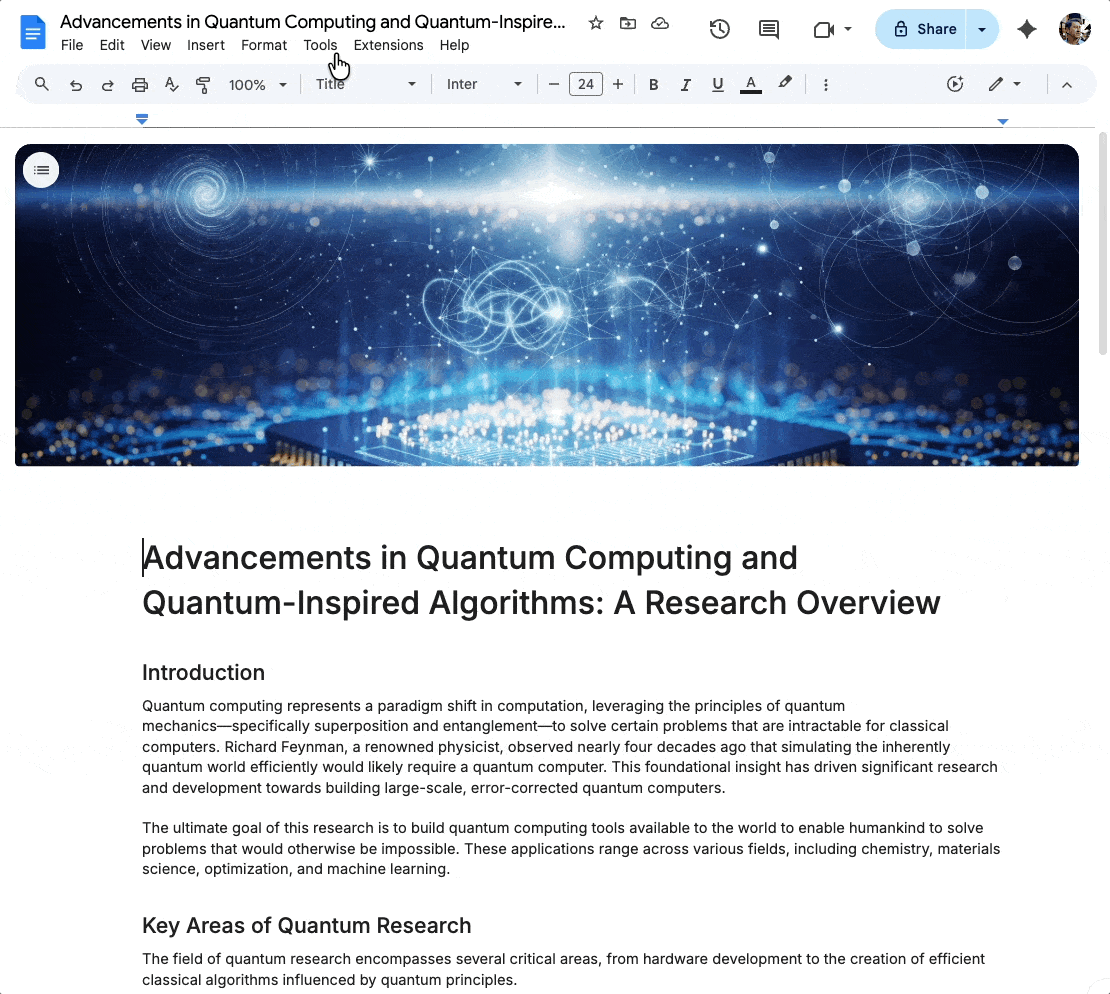 Gemini brings audio text summarization tool to Google Docs. Picture 1