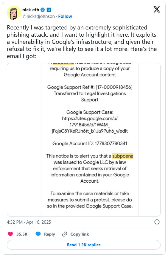 New Gmail scam from... Google? Picture 1