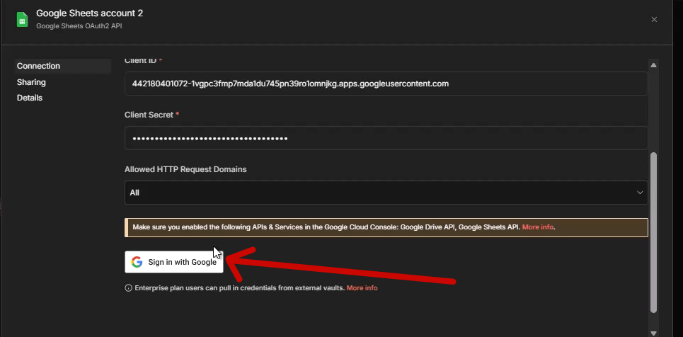 Guide to integrating Google Sheets into n8n Picture 6
