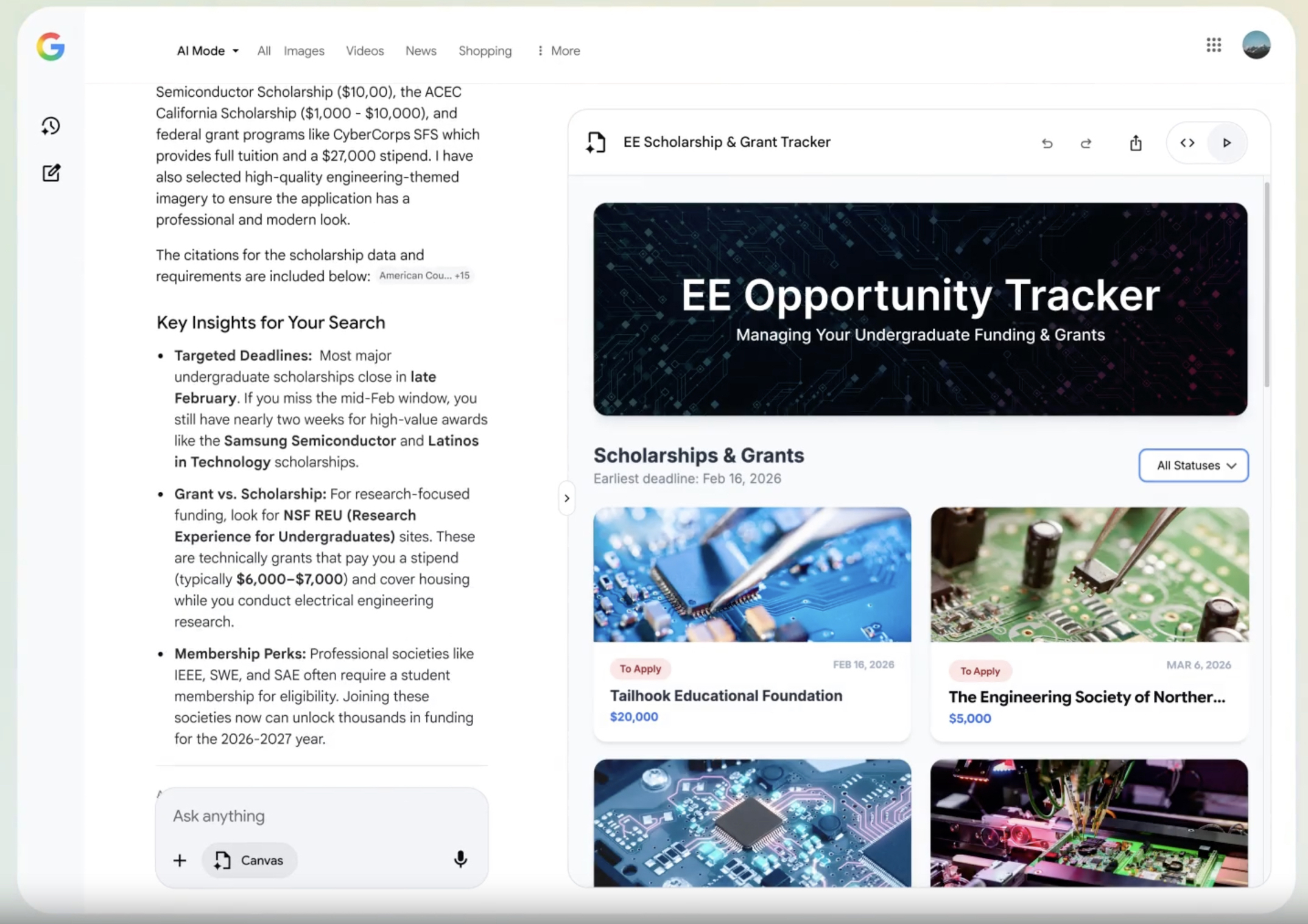 Google Search upgrades its AI Mode: Canvas can now write, plan, and program applications. Picture 3