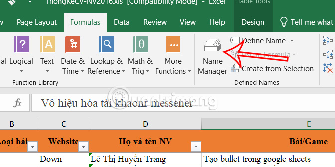 Instructions for naming Excel tables Picture 4