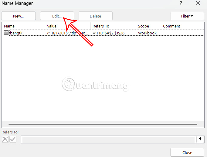 Instructions for naming Excel tables Picture 5