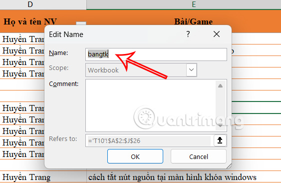 Instructions for naming Excel tables Picture 6