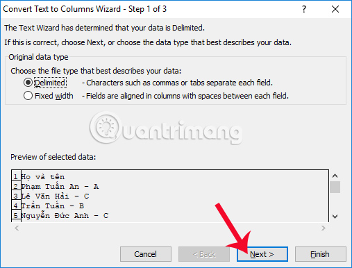 Picture 11 of Guide to splitting column data in Excel - into 2 or more columns in a table