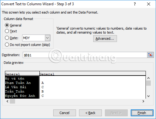 Picture 13 of Guide to splitting column data in Excel - into 2 or more columns in a table