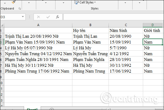 Picture 4 of Guide to splitting column data in Excel - into 2 or more columns in a table