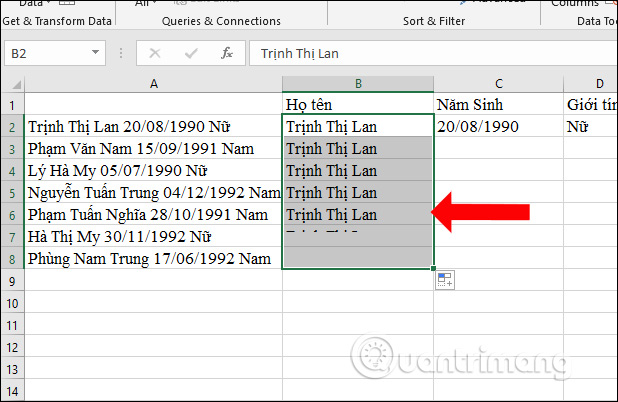 Picture 6 of Guide to splitting column data in Excel - into 2 or more columns in a table