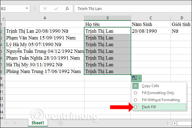 Picture 7 of Guide to splitting column data in Excel - into 2 or more columns in a table