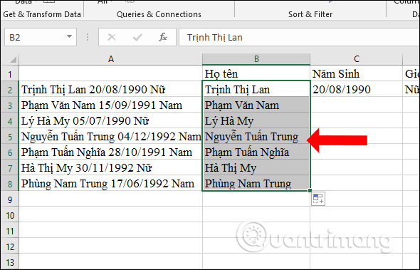 Picture 8 of Guide to splitting column data in Excel - into 2 or more columns in a table