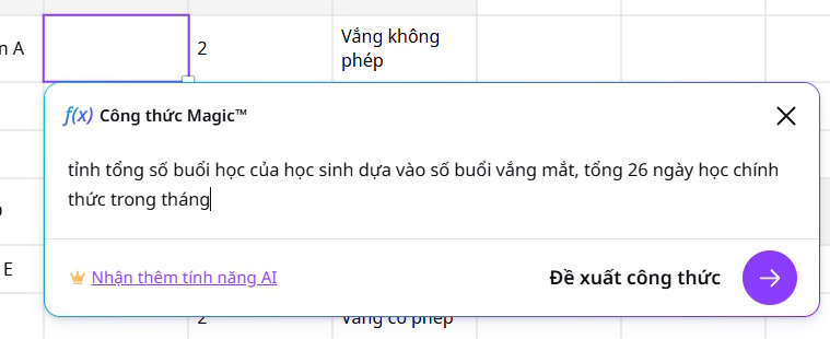 Guide to using AI to create functions and formulas in Canva Sheets Picture 2