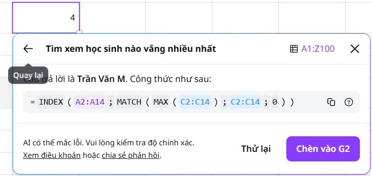 Guide to using AI to create functions and formulas in Canva Sheets Picture 8
