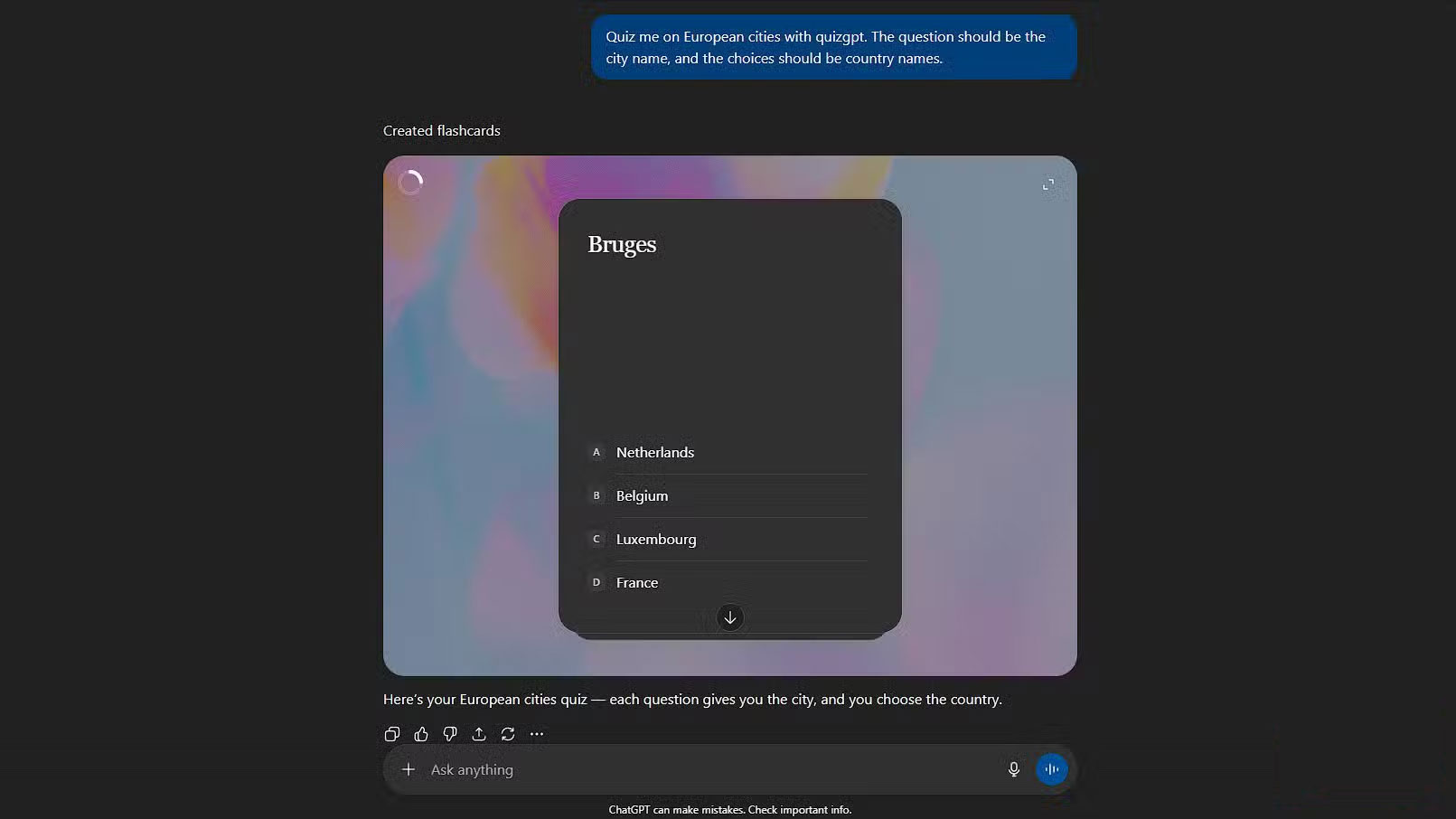 How to enable hidden flashcard mode in ChatGPT Picture 2