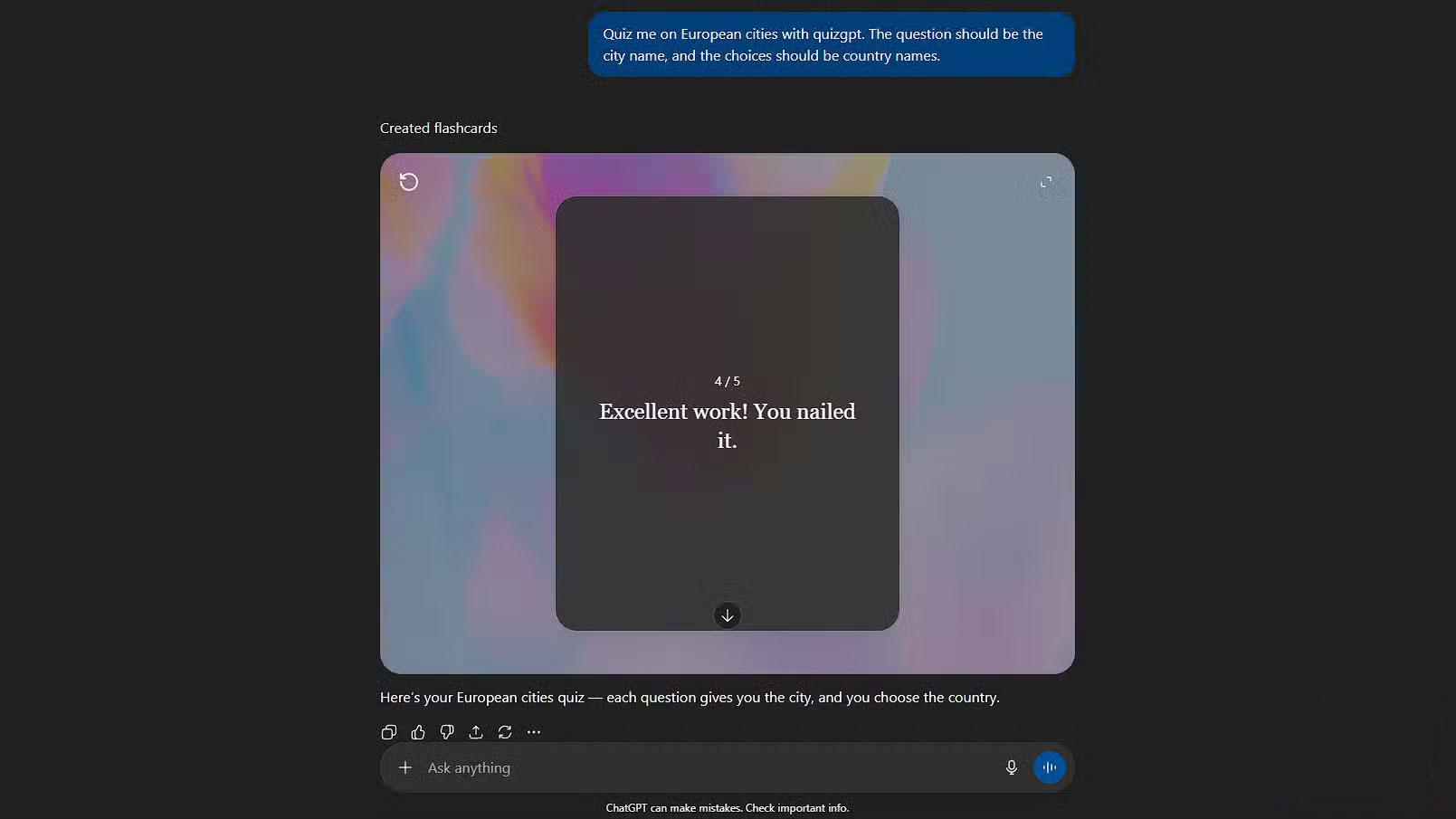 How to enable hidden flashcard mode in ChatGPT Picture 5