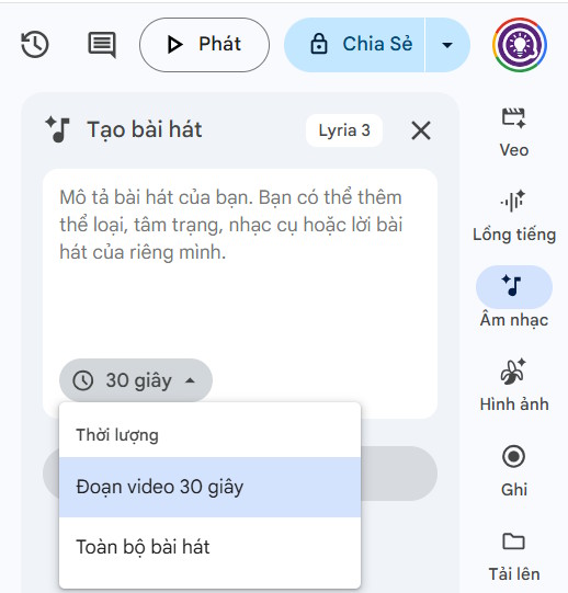 Picture 3 of How to add AI background music to videos on Google Vids
