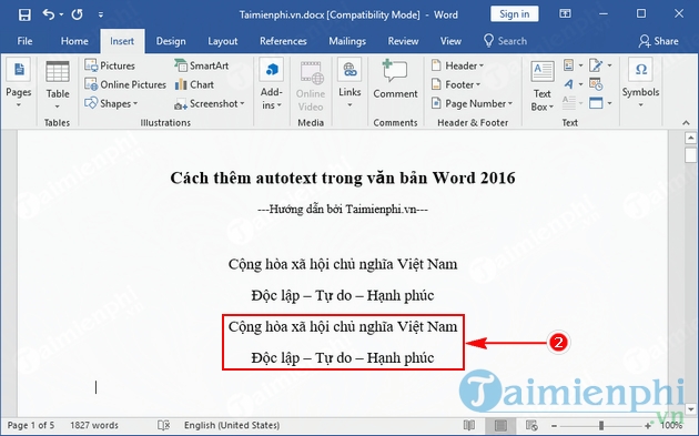 How to add AutoText in Word 2016 document quickly Picture 7