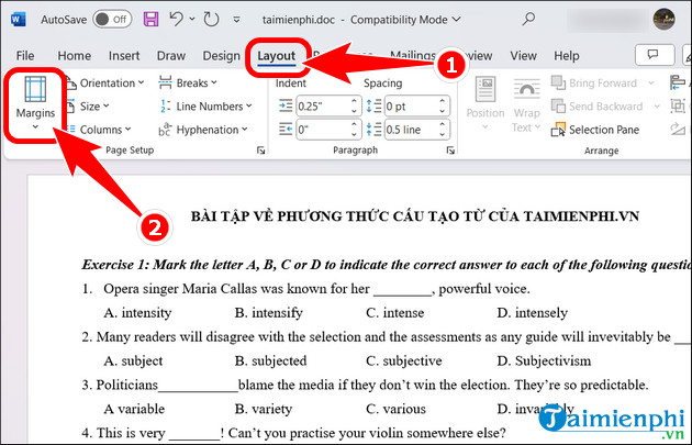 How to align in Word 365, adjust document margins more professionally Picture 1