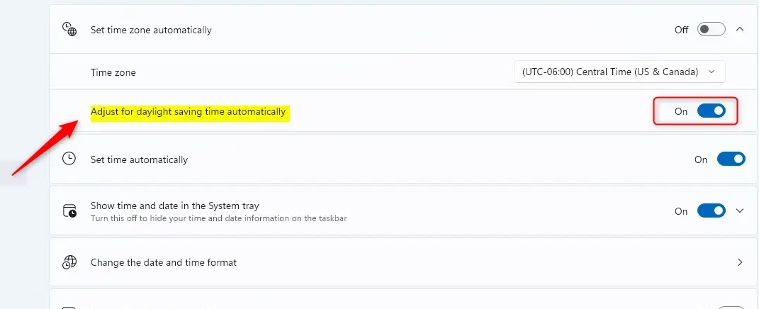 How to automatically adjust to daylight saving time in Windows 11 Picture 1