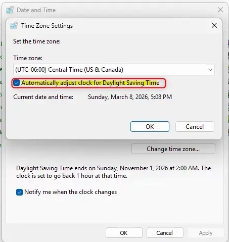 How to automatically adjust to daylight saving time in Windows 11 Picture 3