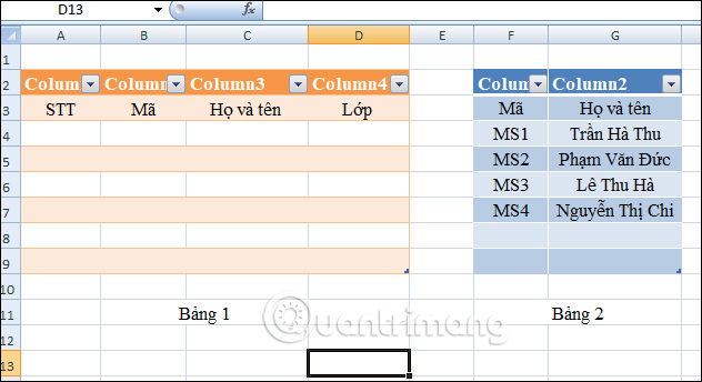 How to automatically display names when entering code in Excel - Combine IF function and Vlookup function Picture 1