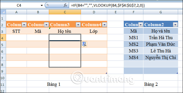How to automatically display names when entering code in Excel - Combine IF function and Vlookup function Picture 4