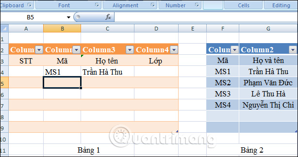 How to automatically display names when entering code in Excel - Combine IF function and Vlookup function Picture 5