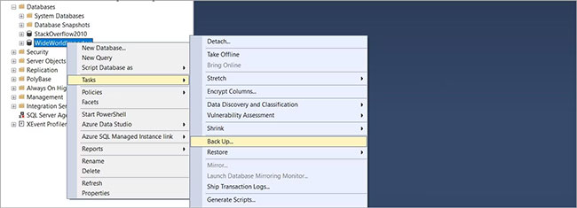 Picture 1 of How to back up and restore a Microsoft SQL Server database using SSMS