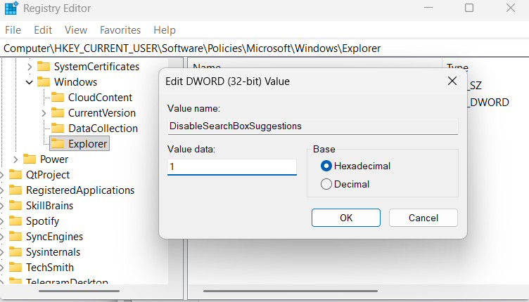How to block Bing search results from appearing in the Windows 11 Start menu. Picture 4