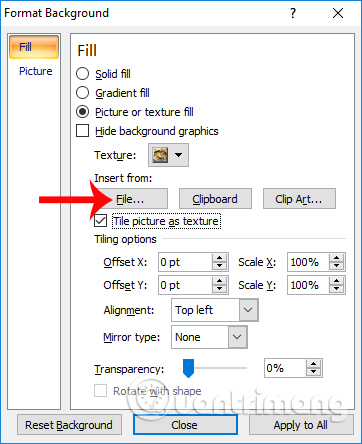 How to blur background images in PowerPoint - Adjust background image display mode Picture 8