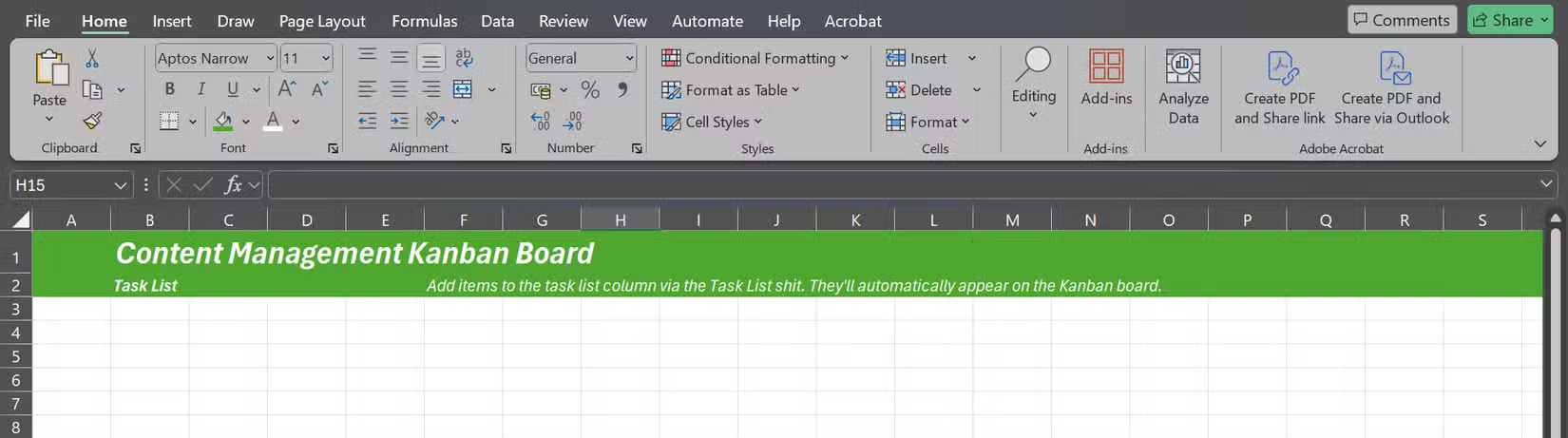 How to Build a Fully Functional Kanban Board in Excel Picture 1