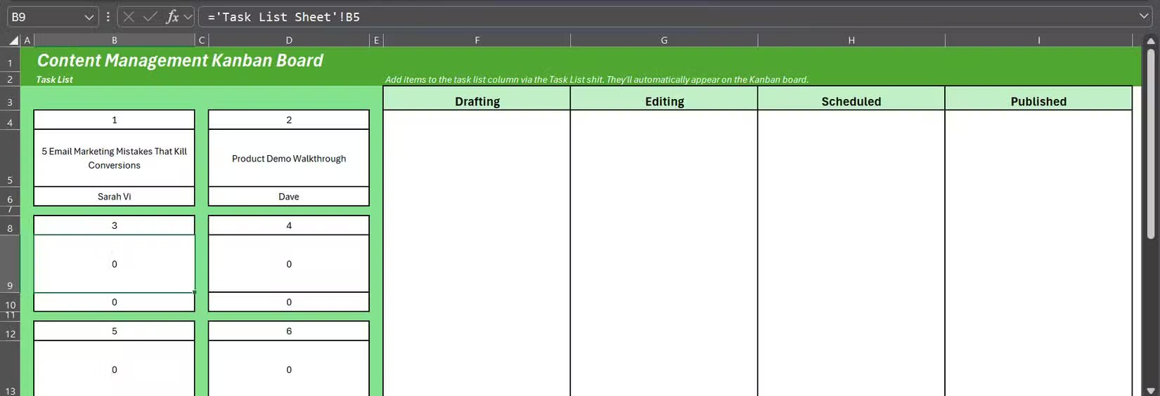 How to Build a Fully Functional Kanban Board in Excel Picture 12