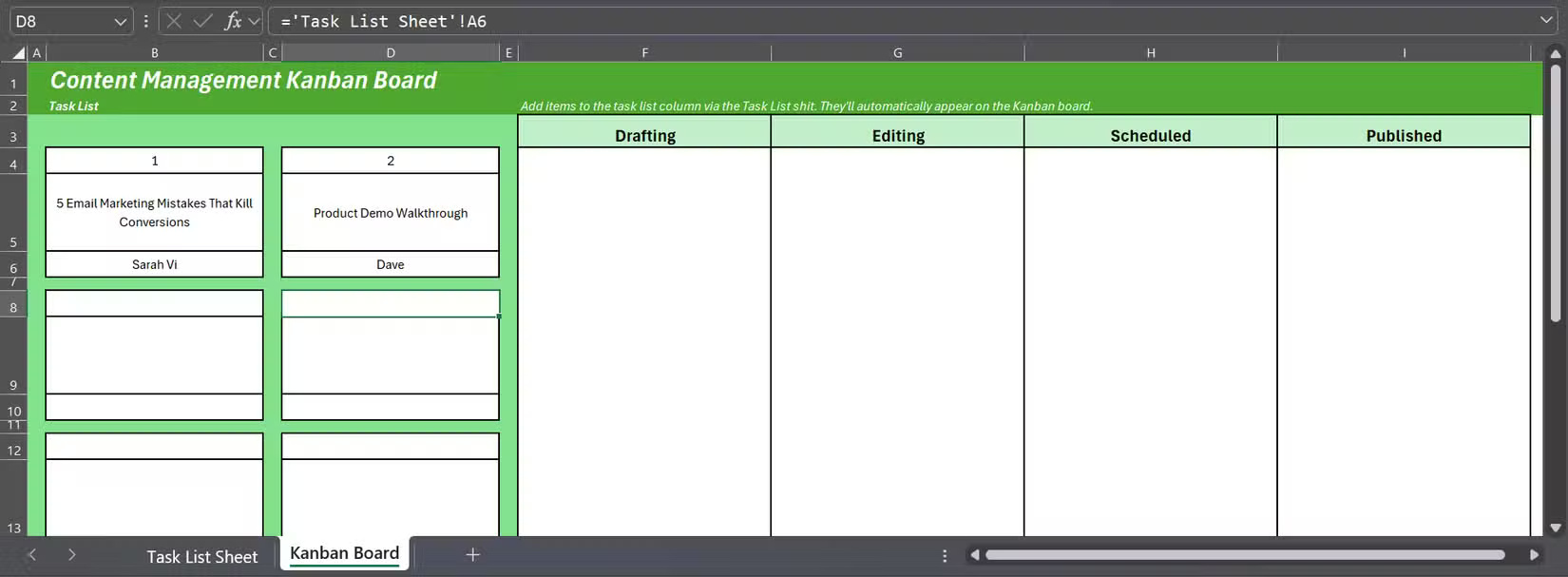 How to Build a Fully Functional Kanban Board in Excel Picture 14