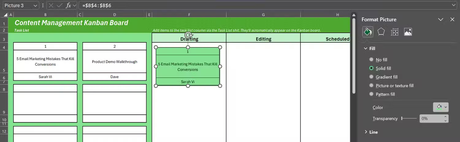 How to Build a Fully Functional Kanban Board in Excel Picture 16