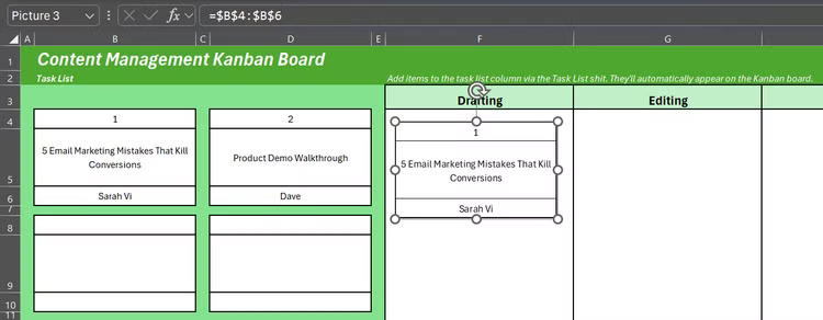 How to Build a Fully Functional Kanban Board in Excel Picture 17