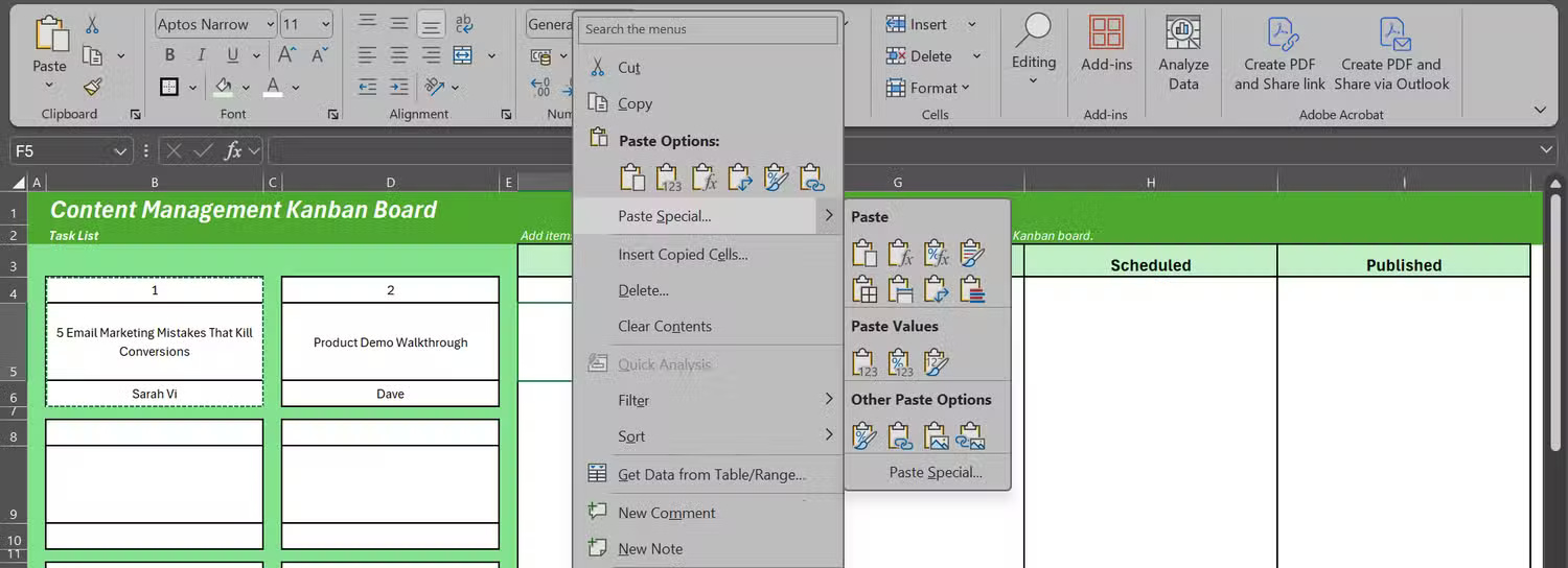 How to Build a Fully Functional Kanban Board in Excel Picture 18