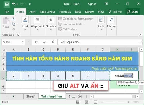 images 1 of How to calculate the sum horizontally in Excel