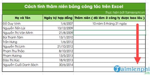 Picture 6 of How to calculate years of service in Excel, standard formula